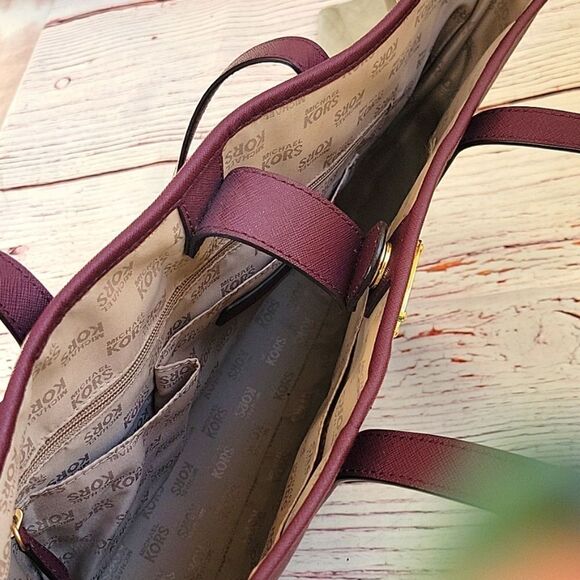 MICHAEL Michael Kors Burgundy Saffiano Leather Medium Sized Studded Tote - Picture 7 of 10